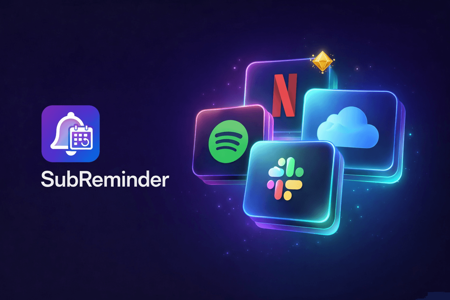 SubReminder brand banner with subscription app icons